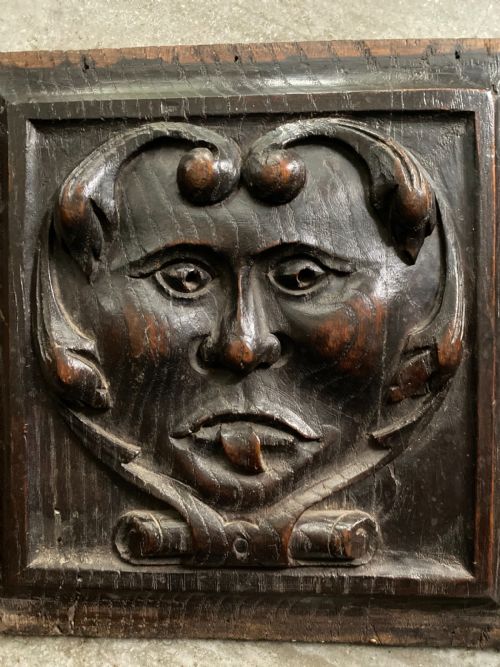 18th Century Carved Oak Whimsical Green Man Panel