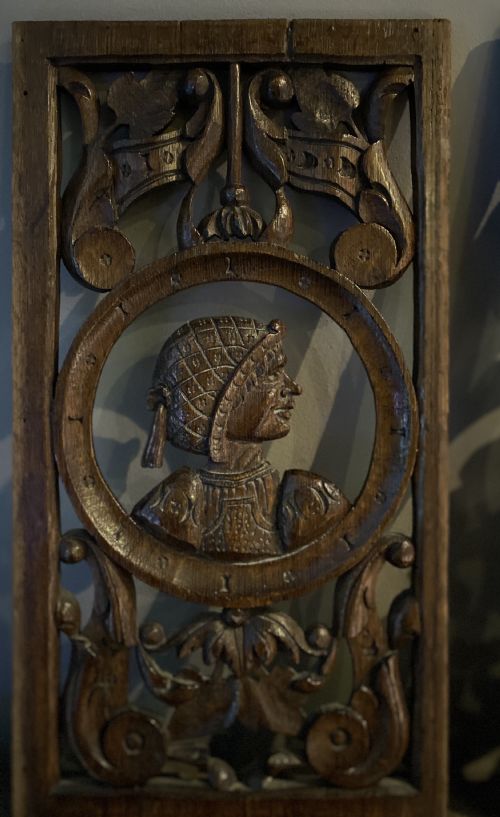 16th Century Carved Oak Pierced Portrait Panel