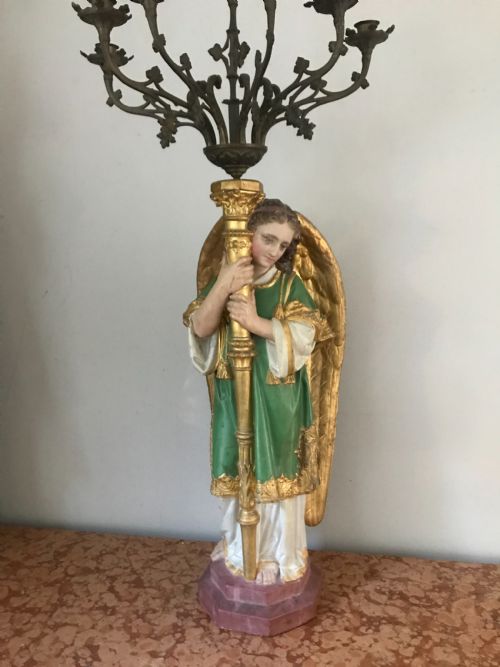 19th Century Huge Terracotta Gothic Winged Angel Candelabra Chandelier