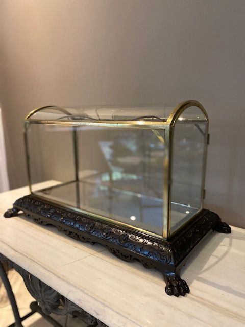 19th Century Brass Glass Domed Mirror Display Case