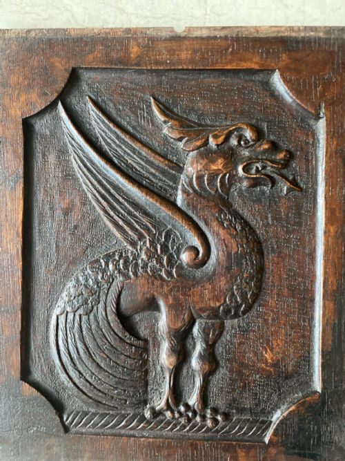 Carved Oak Georgian Panel Winged Griffin