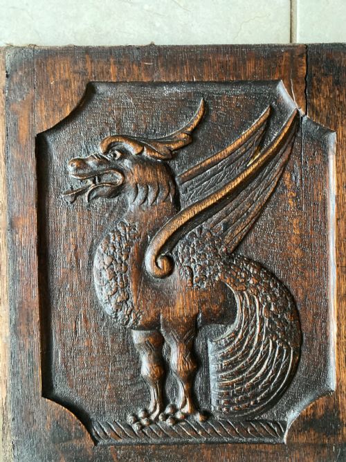 Carved Oak Georgian Panel Winged Wyvern.