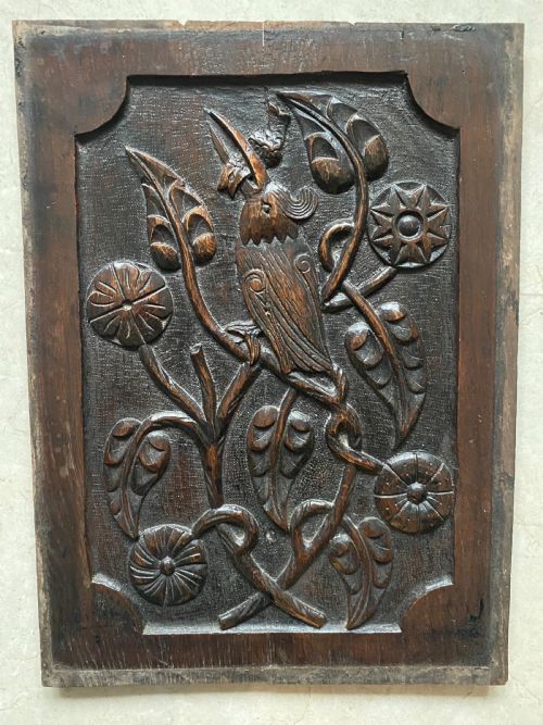 Carved Oak Georgian Kingfisher Bird Panel