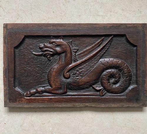 Georgian Winged Hippocampus Carved Oak Panel
