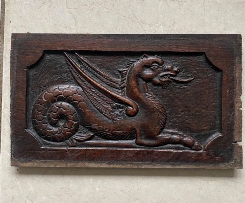 Georgian Winged Sea Horse Carved Oak Panel.