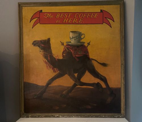 Huge Rare Italian / Welsh Oil Painting Camel Coffee Advertising Sign