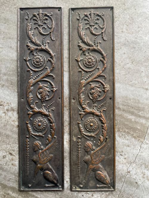 Antique Brass Door Plates with Acanthus Leaves & Sphynx.