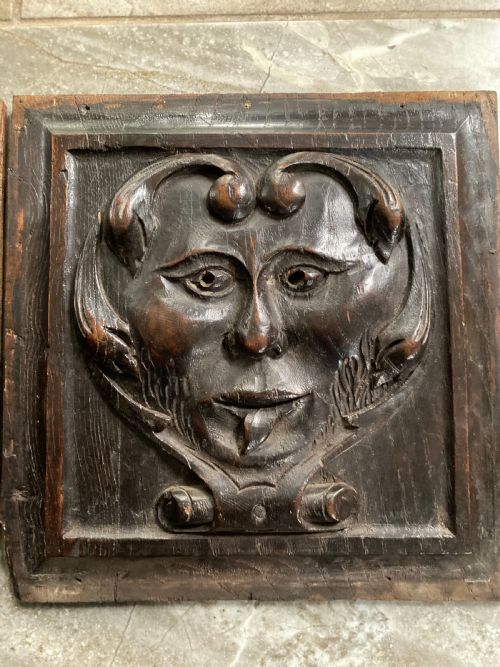 18th Century Carved Oak Whimsical Heart Shaped Male Face