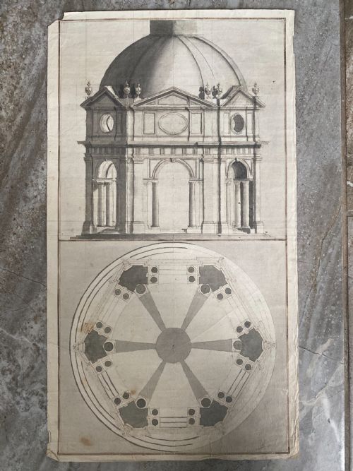 Rare Drawing 17th Century Italian Architectural Rotunda Van Der Lay