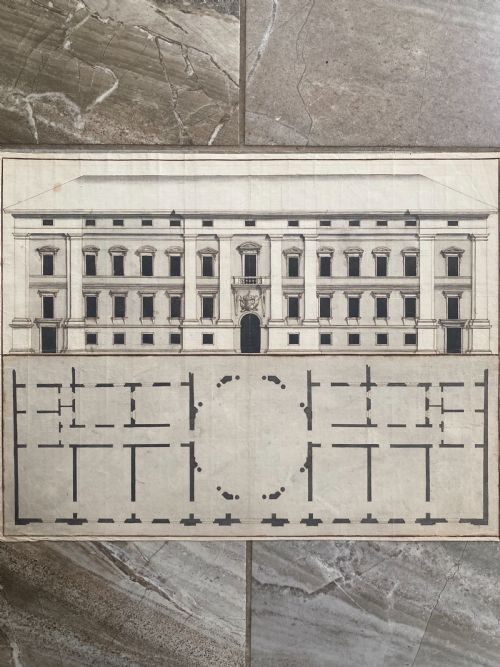 Rare Pen & Ink 17th Century Italian Architectural Palazzo Drawing Grand Tour
