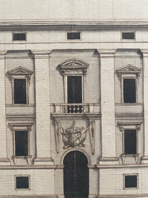 fig 1. Rare Pen & Ink 17th Century Italian Architectural Palazzo Drawing Grand Tour