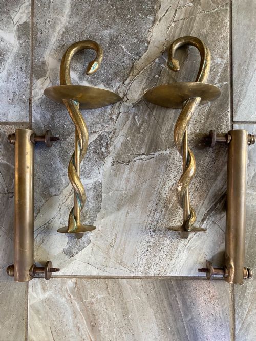 Large 19th Century Rare Parisian Apothecary Bronze Snake Door Handles