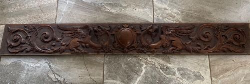 Large 19th Century Carved Oak Winged Griffin Overmantel Panel