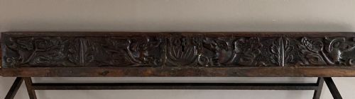 17th Century Carved Oak Black Forest Wild Board Hunting Panel Frieze 1688