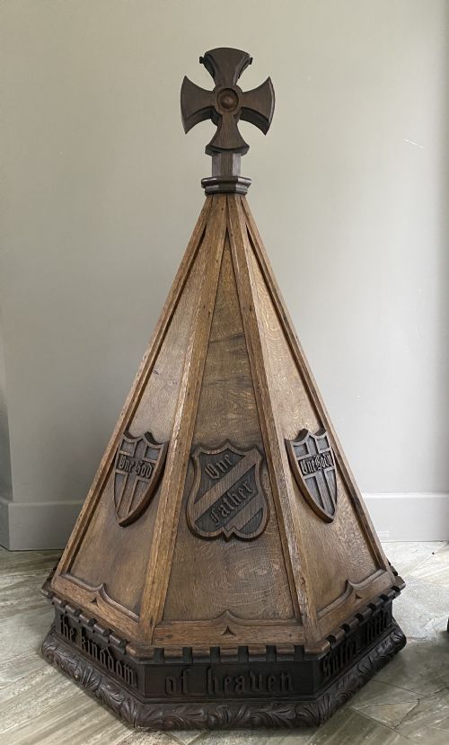 Large 19th Century Carved Oak Gothic Church Font Cover