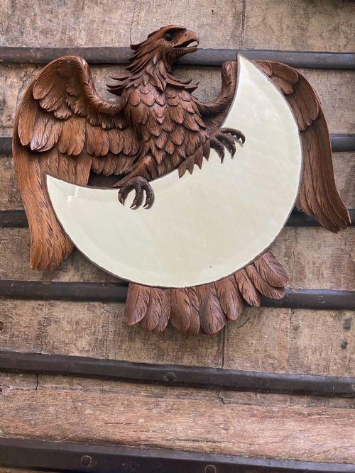 19th Century Carved Black Forest Eagle Bevelled Mirror