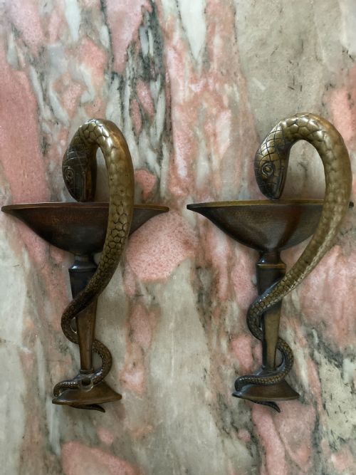 19th Century Rare French Apothecary Solid  Bronze Snake Door Handles 
