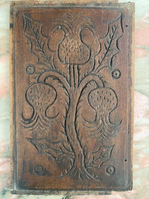 17th Century Carved Oak Scottish Thorned Thistle Panel.
