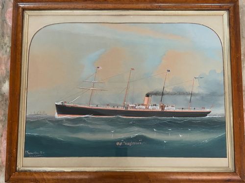 19th Century Watercolour Ss Virginia Signed Charles Kensington Painting