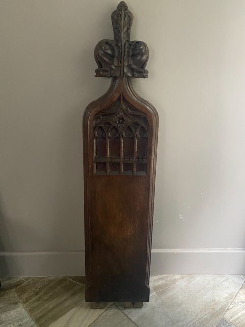 19th Century Gothic Revival Church Oak Carved Pew End Panel
