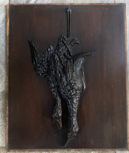 19th Century Carved Walnut Black Forest Hanging Game Duck Panel