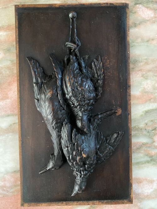 19th Century Carved Walnut Black Forest Game Plaque Birds