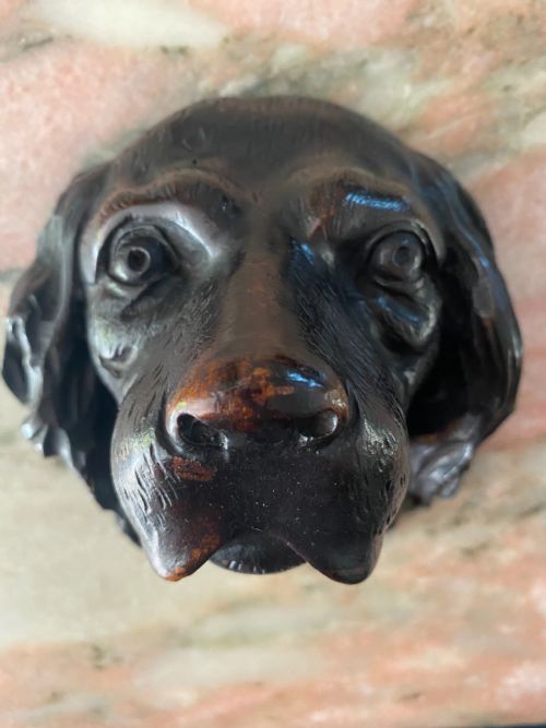 19th Century Black Forest Dog Head Spaniel Carved Walnut