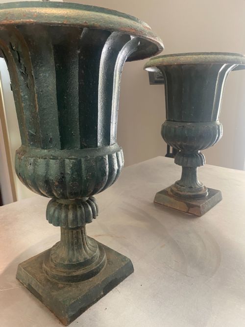 Victorian Green Cast Iron Urns