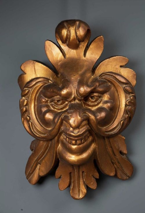 Large 19th Century Carved Giltwood Mythical Satyr Mask