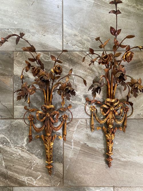 19th Century Giltwood Roses and Foliage  Wall Lights