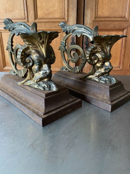 Victorian Antique Bronze Satyr Andirons Hallmarked
