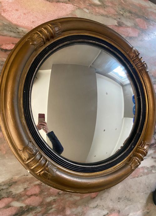 Large Regency Gilt Wooden Convex Mirror