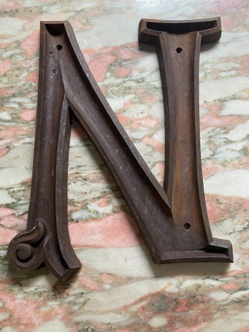 Large Art Nouveau Cast Iron Letter N Shop Sign
