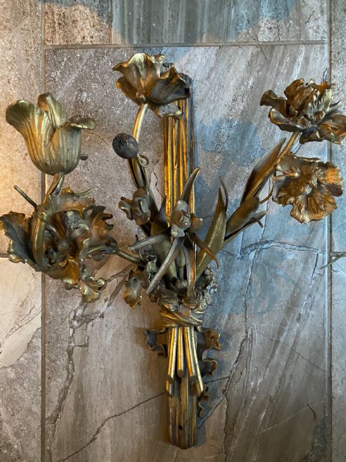 Rare French 18th Century Gilt Bronze Pierre Gouthiere Wall Light Poppies