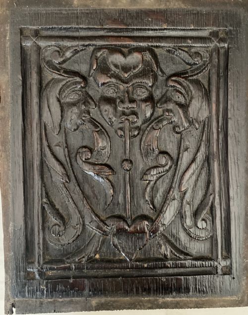 Rare 17th Century Mandrake Fertility Witchcraft Carved Oak Panel