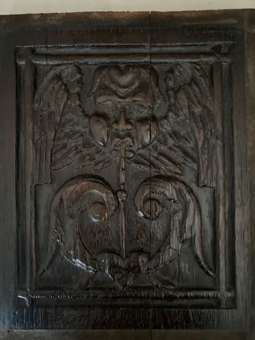 Rare 17th Century Carved Oak Winged Witch Panel Love Apple