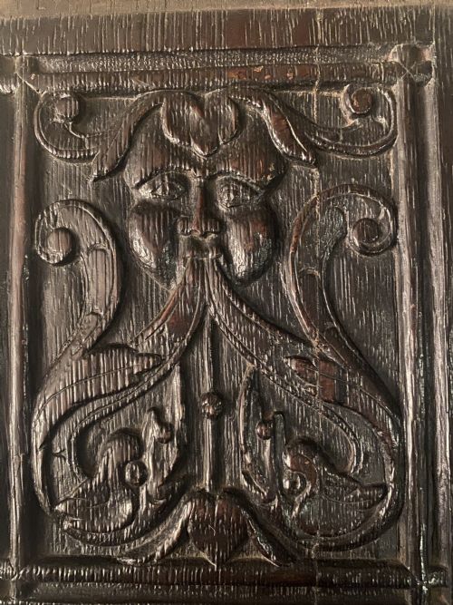 Rare 17th Century Carved Oak Mandrake and Beasts Panel