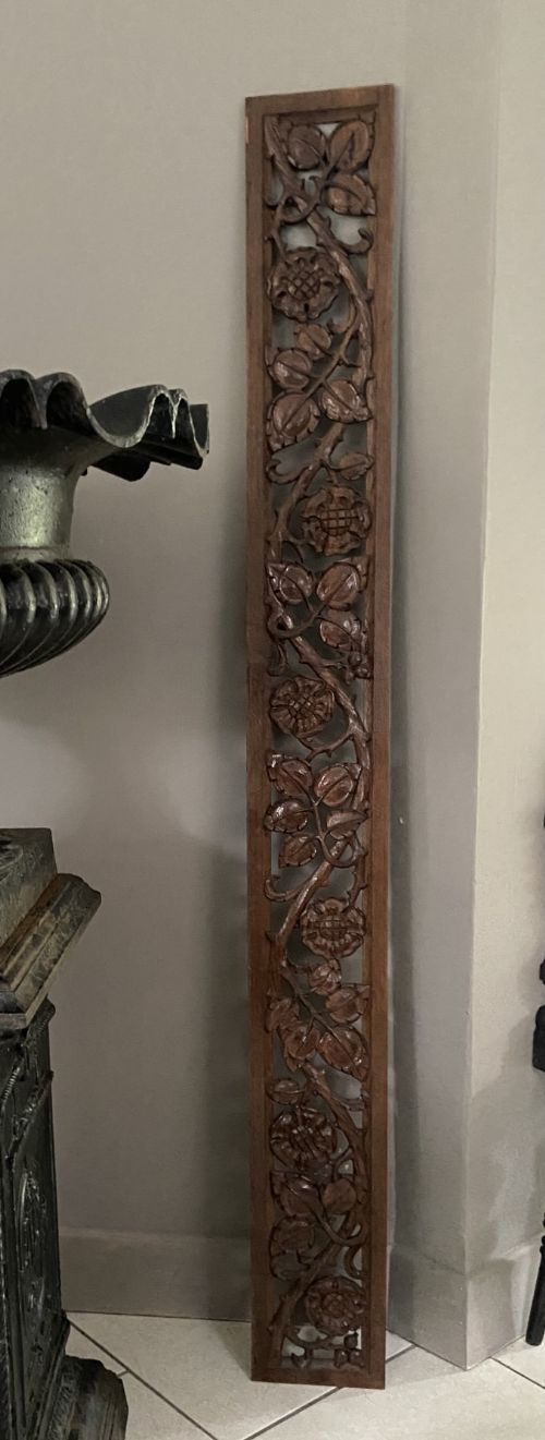 19th Century Carved Oak Pierced Panel Tudor Roses and Leaves