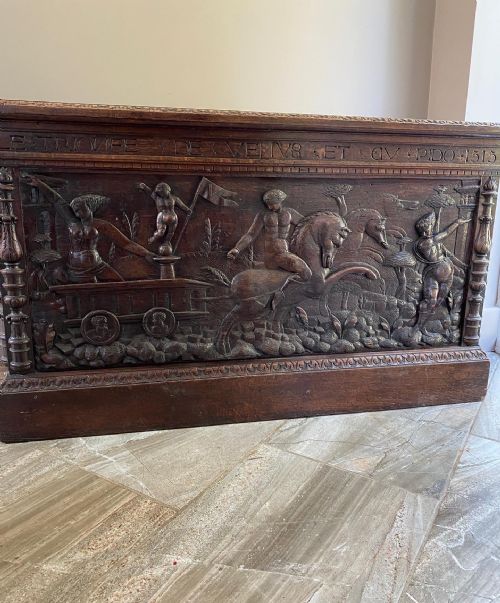 16th Century Carved Oak Coffer Triumph of Venus & Dido 1515