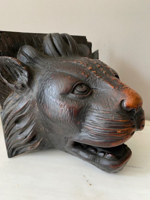 19TH CENTURY CARVED WALNUT BLACK FOREST TIGER HEAD - ADDITIONAL PHOTO 2