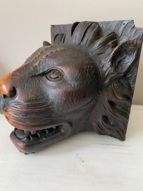 19TH CENTURY CARVED WALNUT BLACK FOREST TIGER HEAD - ADDITIONAL PHOTO 3