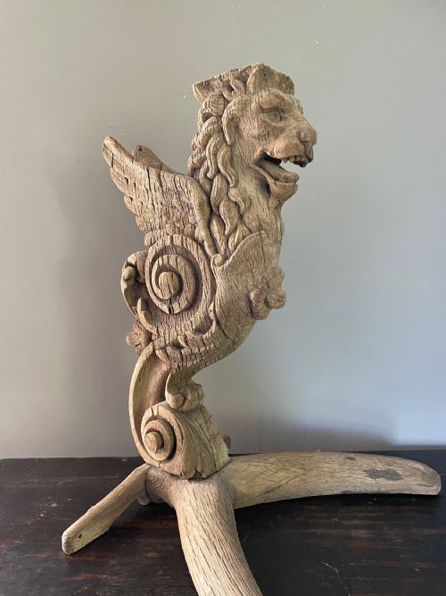 Early 19th Century Carved Oak Weathered Lion Figurehead