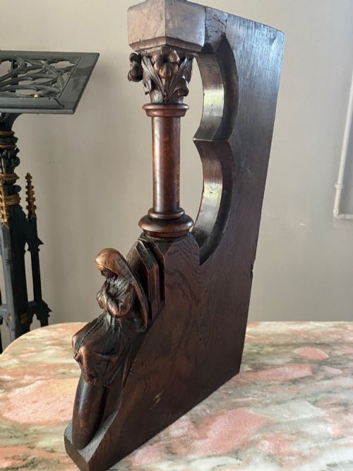 Georgian Gothic Ecclesiastical Oak Carving of a Saint