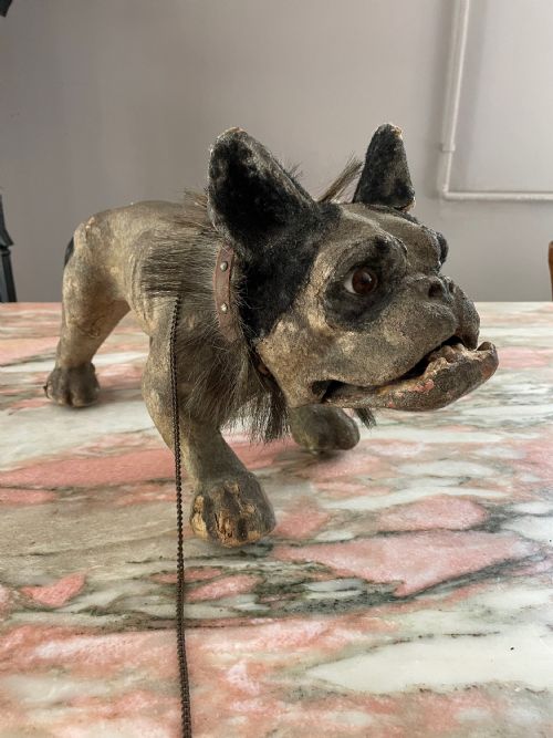 19th Century Papier Mache French Bulldog Growler