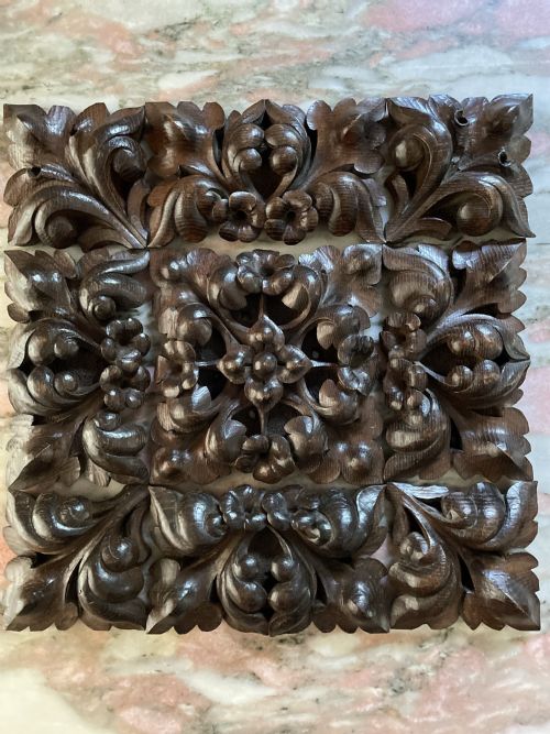1800 Carved Oak Ceiling Boss with Gothic Foliage and Flowers