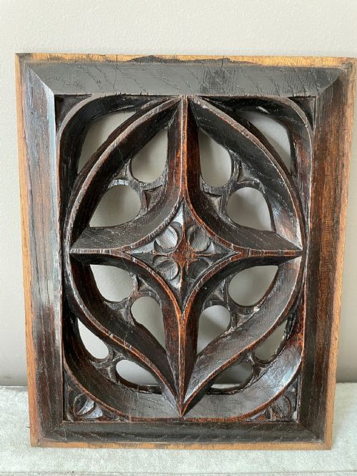 16th Century Carved Oak Pierced Tracery Panel Ecclesiastical
