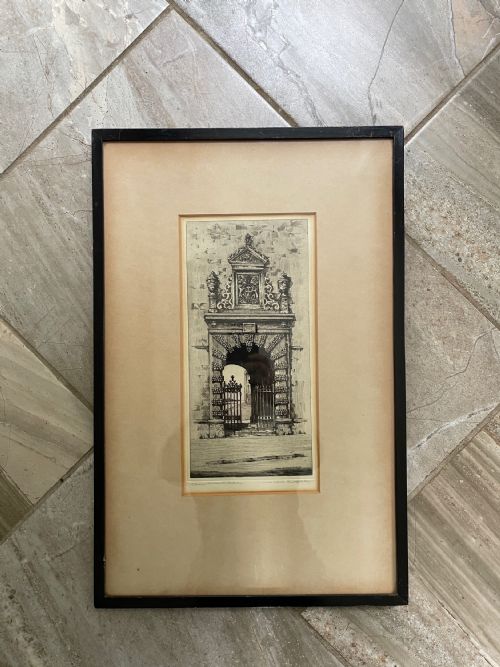 Antique Etching Glasgow University  Gateway Wilfred Appleby