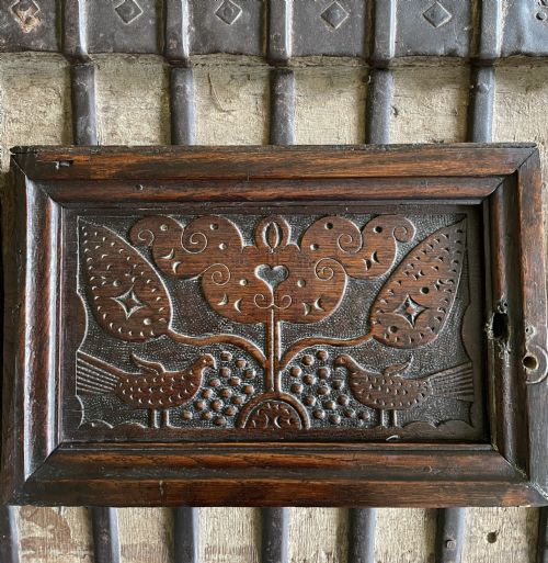 17th Century Carved Oak Love Birds  Panel with Tree of Life