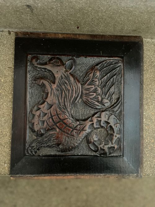 17th Century Carved Oak Winged Seahorse Panel