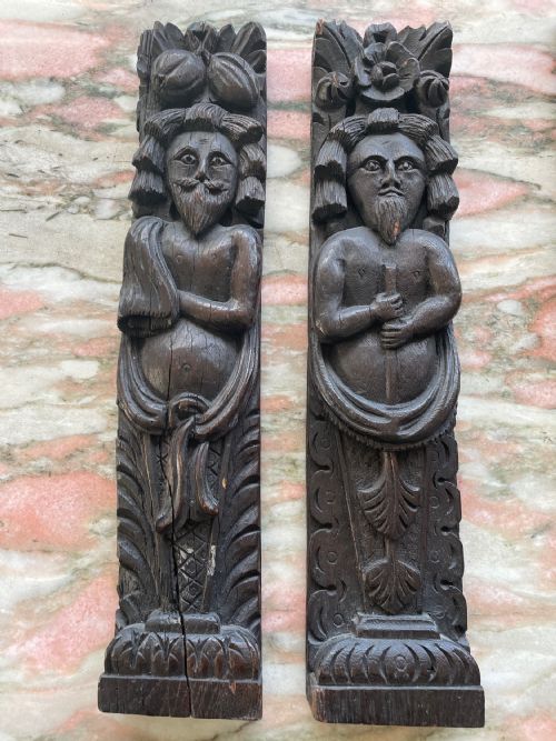 17th Century Carved Oak Caryatids X2